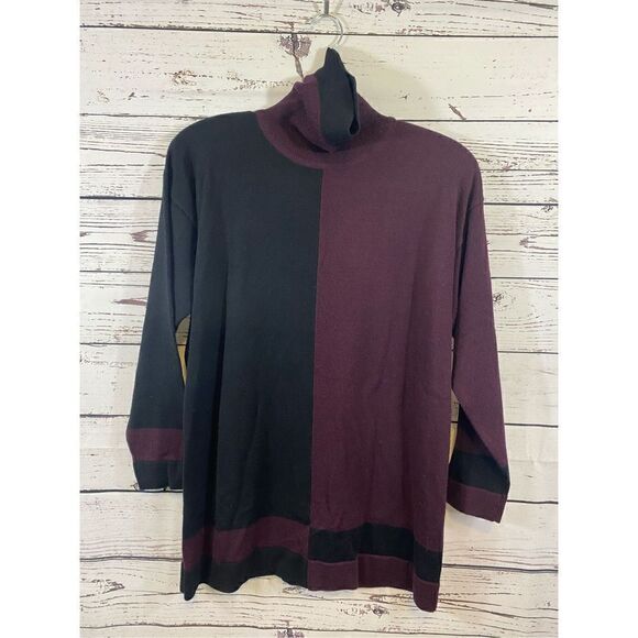 John Meyer Navy and Burgundy Color Block Turtleneck Sweater Size Medium - Picture 1 of 6
